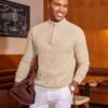 Men's Quarter Zip Sweater Slim Fit Lightweight Mock Neck Pullover Knit Texture Polo Sweaters