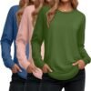 Women's Long Sleeve Shirts, Cotton Crew Neck Tunic Tops Casual Loose Fit Pullover Sweatshirts Curved Hem Shirts