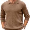 Mens Sweaters Polos Long Sleeve V Neck Knit Polo Lightweight Casual Pullover Sweater