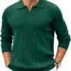 Mens Sweaters Polos Long Sleeve V Neck Knit Polo Lightweight Casual Pullover Sweater