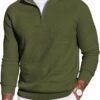 Men's Quarter Zip Sweater Slim Fit Lightweight Mock Neck Pullover Knit Texture Polo Sweaters