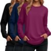 Women's Long Sleeve Shirts, Cotton Crew Neck Tunic Tops Casual Loose Fit Pullover Sweatshirts Curved Hem Shirts