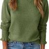 Womens Ruffle Mock Neck Sweater Puff Long Sleeve Fall Soft Knit Casual Pullover Sweaters Top