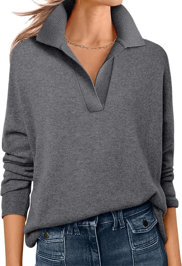 Womens Polo V Neck Long Sleeve Sweaters Lightweight Dressy Casual Business Basic Knit Pullover Top 2025 Fall Outfits