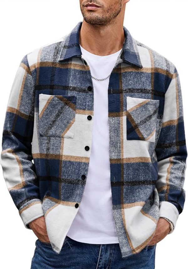 81LXwU8XJYL._AC_SL1500 Men's Flannel Shirts Casual Button Down Plaid Shirt Jacket Long Sleeve Fleece Shacket with Pockets