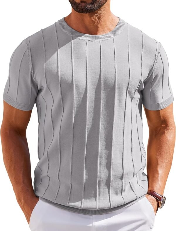 Men's T- Shirts Short Sleeve Knit Sweater Shirt Casual Crewneck Ribbed Pullover Tees