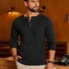 Mens Henley Long Sleeve Shirts Waffle T-Shirt Lightweight Thermal Undershirts S-XXL