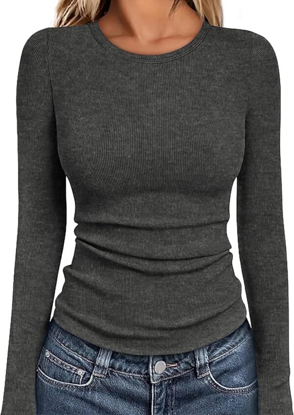 Long Sleeve Shirts for Women Fall Fashion Thermal Shirts Rib Knit Winter Clothing Warm Undershirts Basic T-Shirts