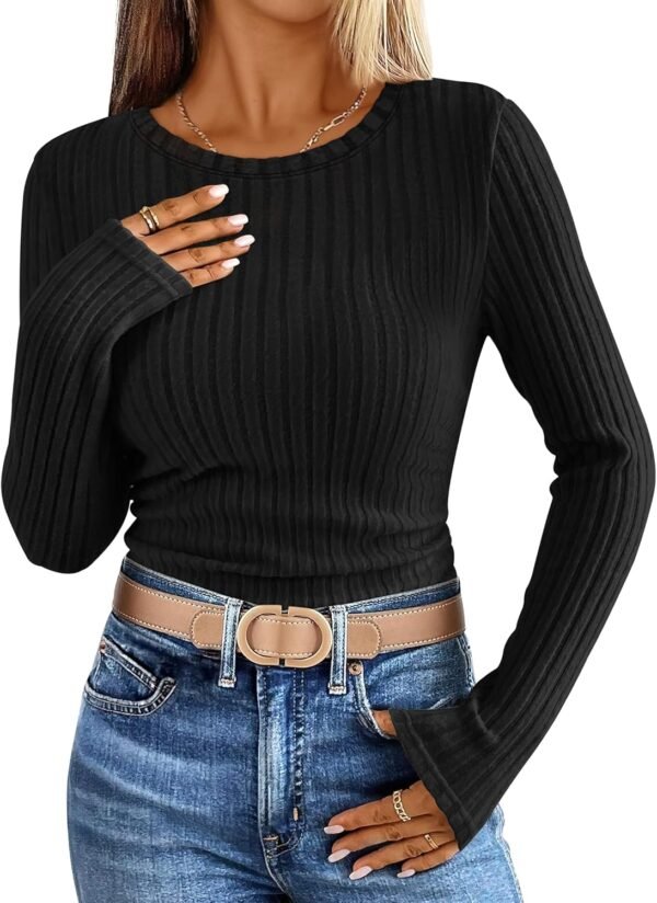 Long Sleeve Shirts for Women Ribbed Knit Tshirt Slim Fit Crewneck Basic Tee Top 2025 Fall Casual Work Trendy Clothes