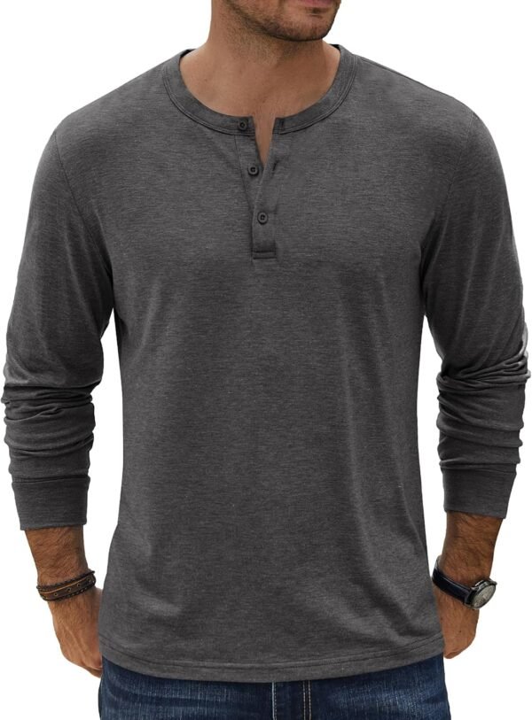 81QWubmmxUL._AC_SL1500 Men's Henley T-Shirt Long Sleeve Casual Lightweight Pullover Shirts Soft Stretch Basic Tees Fall Tops