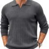 Mens Sweaters Polos Long Sleeve V Neck Knit Polo Lightweight Casual Pullover Sweater