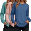 Women's Long Sleeve Shirts, Cotton Crew Neck Tunic Tops Casual Loose Fit Pullover Sweatshirts Curved Hem Shirts