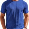 Men's T- Shirts Short Sleeve Knit Sweater Shirt Casual Crewneck Ribbed Pullover Tees
