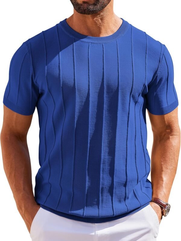 Men's T- Shirts Short Sleeve Knit Sweater Shirt Casual Crewneck Ribbed Pullover Tees
