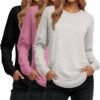 Women's Long Sleeve Shirts, Cotton Crew Neck Tunic Tops Casual Loose Fit Pullover Sweatshirts Curved Hem Shirts