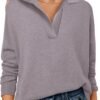 Womens Polo V Neck Long Sleeve Sweaters Lightweight Dressy Casual Business Basic Knit Pullover Top 2025 Fall Outfits