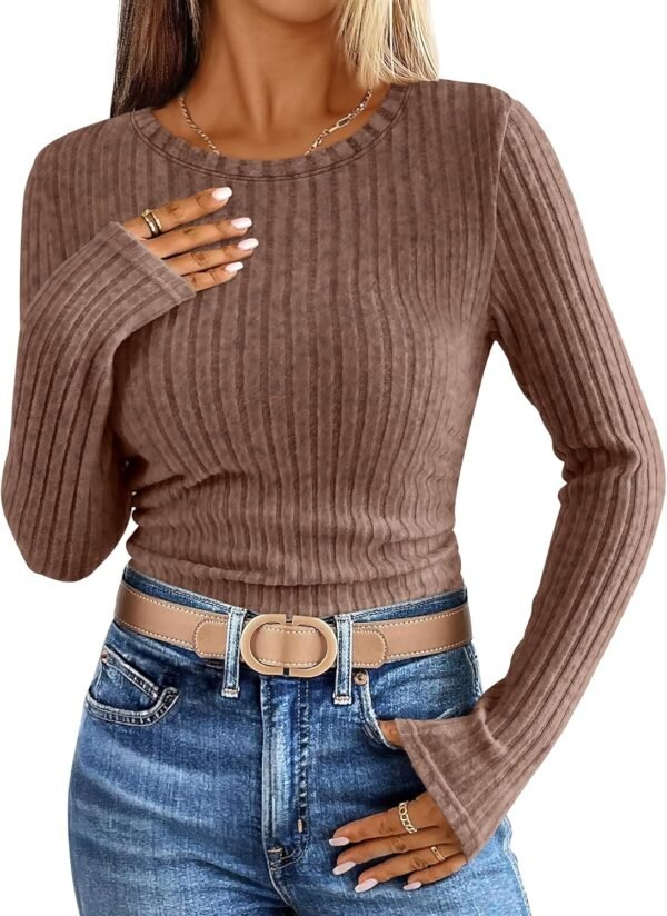 Long Sleeve Shirts for Women Ribbed Knit Tshirt Slim Fit Crewneck Basic Tee Top 2025 Fall Casual Work Trendy Clothes