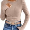 Long Sleeve Shirts for Women Ribbed Knit Tshirt Slim Fit Crewneck Basic Tee Top 2025 Fall Casual Work Trendy Clothes