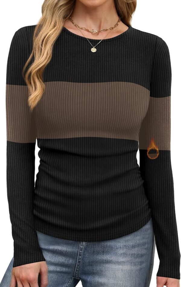 Long Sleeve Shirts for Women Fall Fashion Thermal Shirts Rib Knit Winter Clothing Warm Undershirts Basic T-Shirts