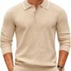 Men's Knit Polo Sweater Casual Long Sleeve Polo Sweater Lightweight Button Down Golf Pullover Sweaters