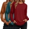 Women's Long Sleeve Shirts, Cotton Crew Neck Tunic Tops Casual Loose Fit Pullover Sweatshirts Curved Hem Shirts