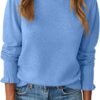 Womens Ruffle Mock Neck Sweater Puff Long Sleeve Fall Soft Knit Casual Pullover Sweaters Top