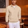 Men's Quarter Zip Sweater Slim Fit Lightweight Mock Neck Pullover Knit Texture Polo Sweaters