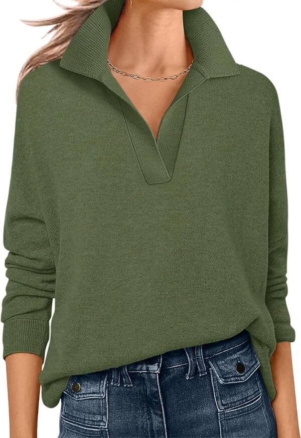 Womens Polo V Neck Long Sleeve Sweaters Lightweight Dressy Casual Business Basic Knit Pullover Top 2025 Fall Outfits