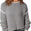 Womens Sweaters Crewneck Long Sleeve Knit Pullover Sweater Casual Fall Tops for Women 2025