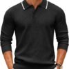 Men's Knit Polo Sweater Casual Long Sleeve Polo Sweater Lightweight Button Down Golf Pullover Sweaters