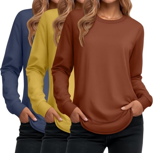 Women's Long Sleeve Shirts, Cotton Crew Neck Tunic Tops Casual Loose Fit Pullover Sweatshirts Curved Hem Shirts