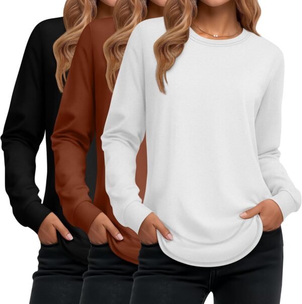 Women's Long Sleeve Shirts, Cotton Crew Neck Tunic Tops Casual Loose Fit Pullover Sweatshirts Curved Hem Shirts