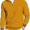 Men's Quarter Zip Sweater Slim Fit Lightweight Mock Neck Pullover Knit Texture Polo Sweaters