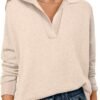 Womens Polo V Neck Long Sleeve Sweaters Lightweight Dressy Casual Business Basic Knit Pullover Top 2025 Fall Outfits