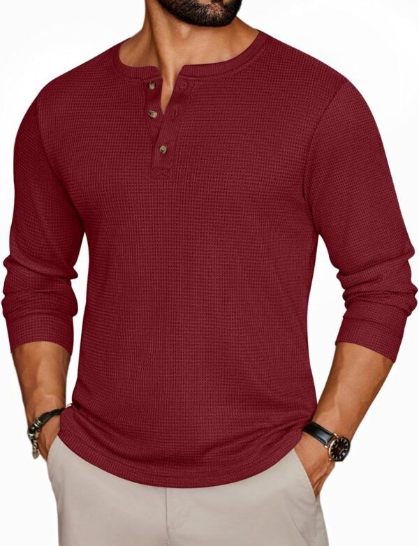 Mens Henley Long Sleeve Shirts Waffle T-Shirt Lightweight Thermal Undershirts S-XXL