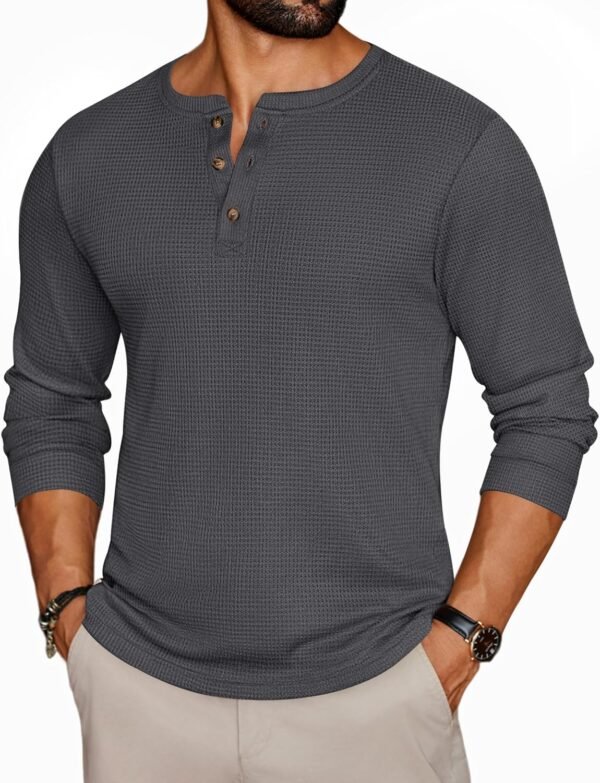 Mens Henley Long Sleeve Shirts Waffle T-Shirt Lightweight Thermal Undershirts S-XXL