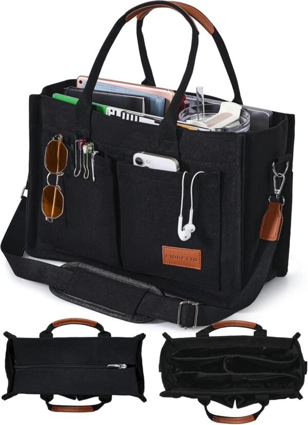 Canvas Tote Bag for Women with Zipper Closure & Individual Compartments for Work College for Teacher & Nurse