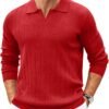 Mens Sweaters Polos Long Sleeve V Neck Knit Polo Lightweight Casual Pullover Sweater