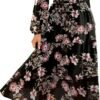 Women's Floral Boho Long Sleeve Maxi Dress V Neck Empire Waist Swing Flowy Wedding Guest Dress