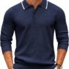 Men's Knit Polo Sweater Casual Long Sleeve Polo Sweater Lightweight Button Down Golf Pullover Sweaters