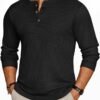 Mens Henley Long Sleeve Shirts Waffle T-Shirt Lightweight Thermal Undershirts S-XXL