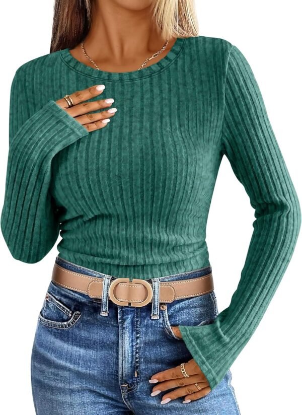 Long Sleeve Shirts for Women Ribbed Knit Tshirt Slim Fit Crewneck Basic Tee Top 2025 Fall Casual Work Trendy Clothes