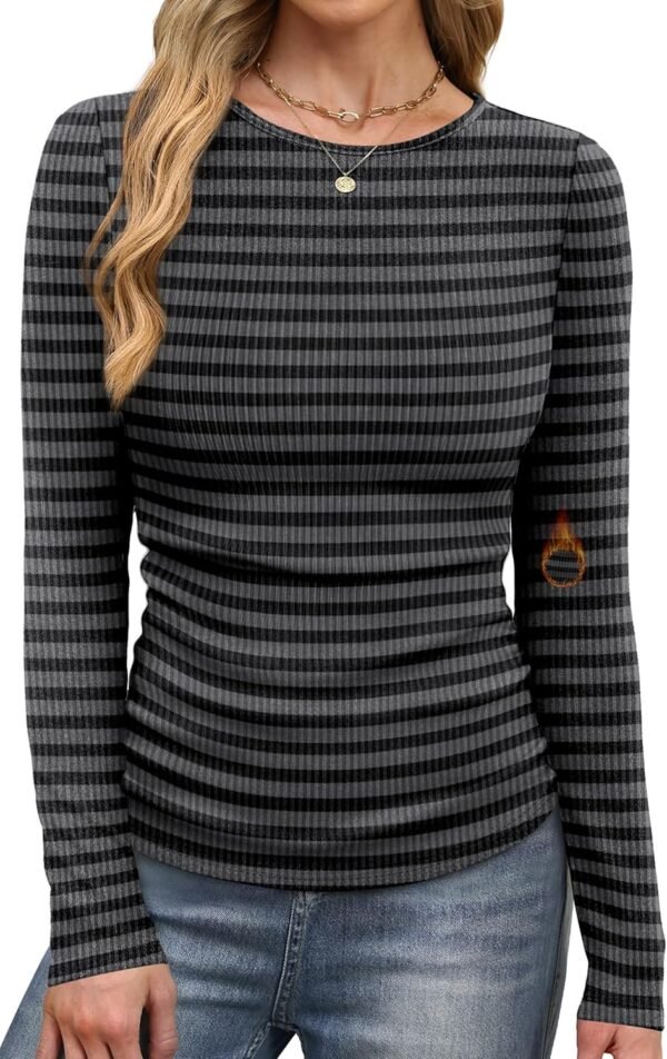 Long Sleeve Shirts for Women Fall Fashion Thermal Shirts Rib Knit Winter Clothing Warm Undershirts Basic T-Shirts