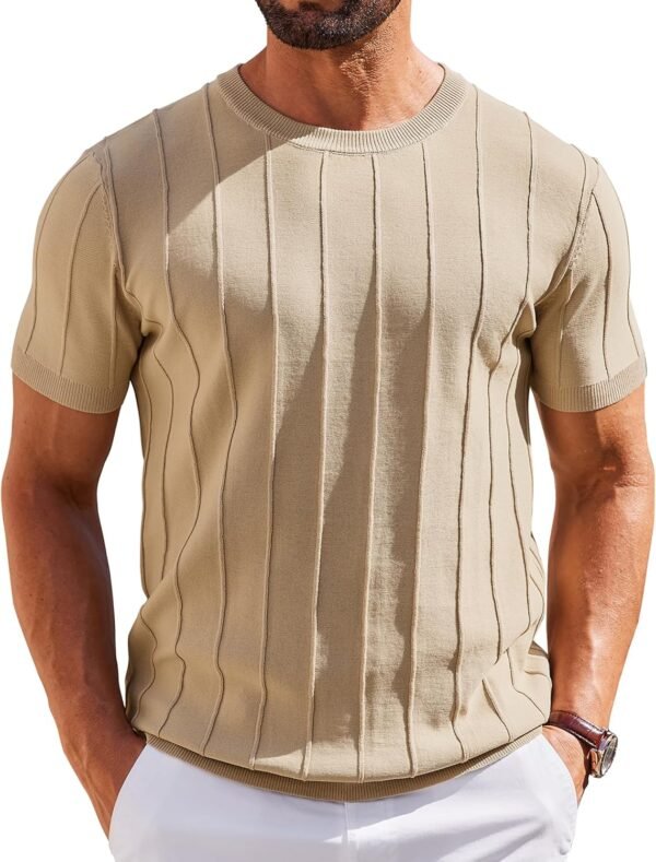 Men's T- Shirts Short Sleeve Knit Sweater Shirt Casual Crewneck Ribbed Pullover Tees