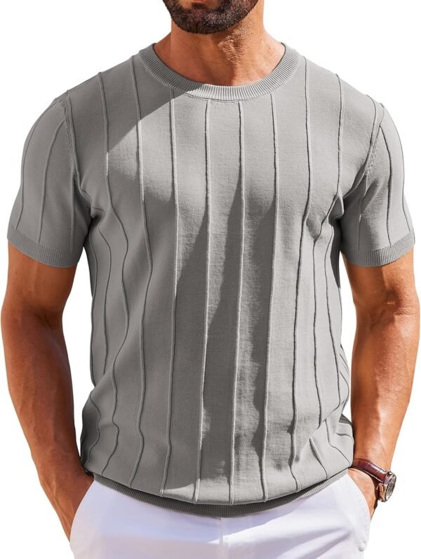 Men's T- Shirts Short Sleeve Knit Sweater Shirt Casual Crewneck Ribbed Pullover Tees