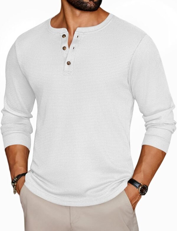 Mens Henley Long Sleeve Shirts Waffle T-Shirt Lightweight Thermal Undershirts S-XXL