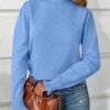 Womens Ruffle Mock Neck Sweater Puff Long Sleeve Fall Soft Knit Casual Pullover Sweaters Top