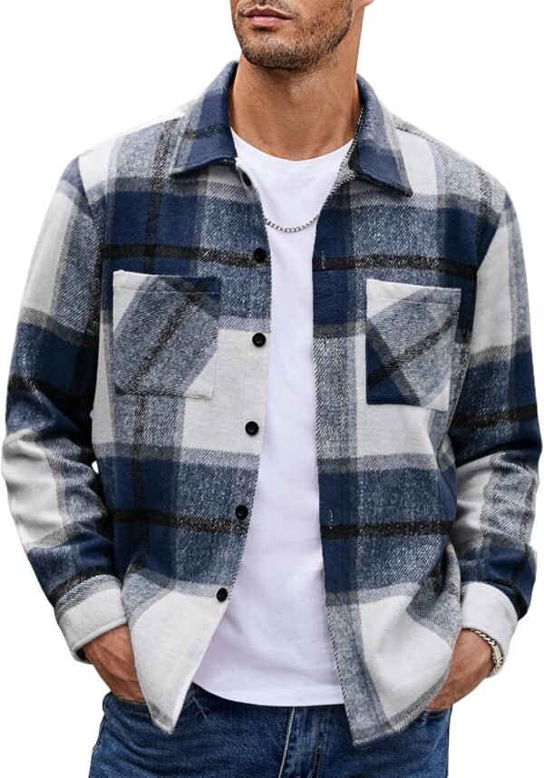 81xZy_E4NpL._AC_SL1500 Men's Flannel Shirts Casual Button Down Plaid Shirt Jacket Long Sleeve Fleece Shacket with Pockets