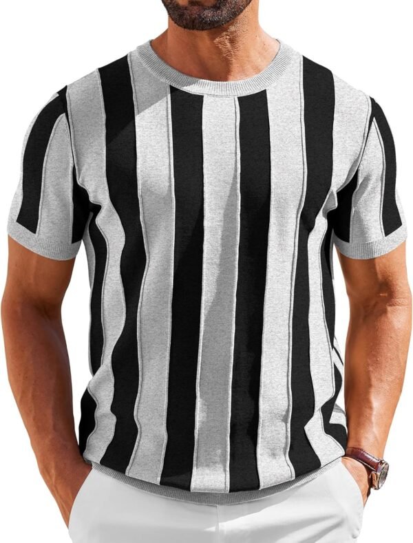 Men's T- Shirts Short Sleeve Knit Sweater Shirt Casual Crewneck Ribbed Pullover Tees