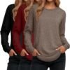 Women's Long Sleeve Shirts, Cotton Crew Neck Tunic Tops Casual Loose Fit Pullover Sweatshirts Curved Hem Shirts